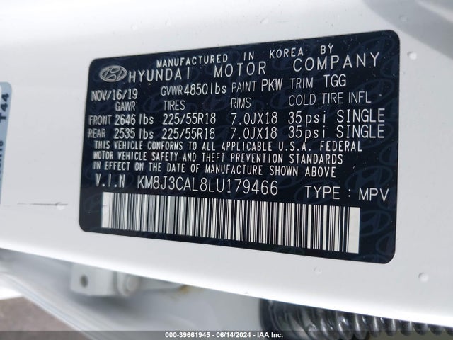 Hyundai TUCSON SEL 2020 KM8J3CAL8LU179466 Image 9
