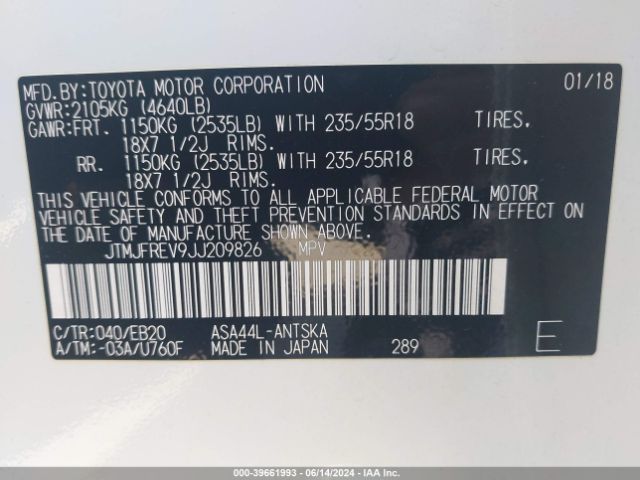 JTMJFREV9JJ209826 Toyota RAV4 SE