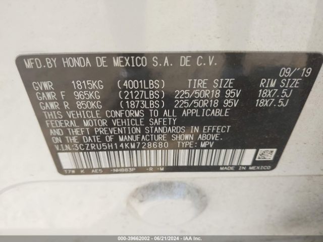 3CZRU5H14KM728680 Honda HR-V SPORT