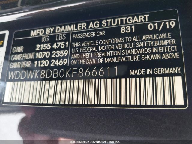 WDDWK8DB0KF866611 Mercedes-Benz C 300