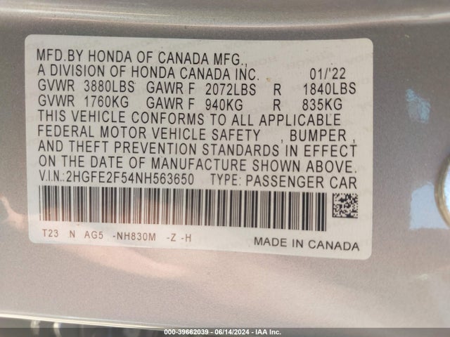 Honda Civic Sport 2022 2HGFE2F54NH563650 Image 9