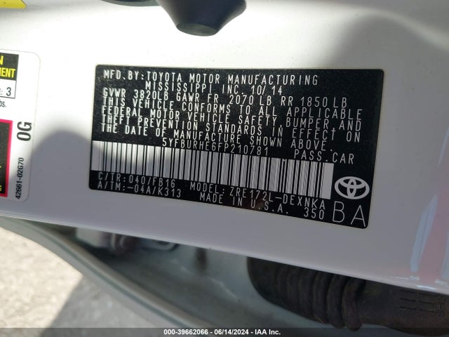 Toyota COROLLA LE 2015 5YFBURHE6FP210781 Image 9