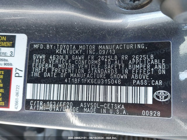 Toyota CAMRY SE 2014 4T1BF1FK6EU315046 Image 9