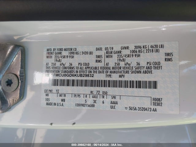 Ford ESCAPE SE 2019 1FMCU0GD6KUB29832 Image 9