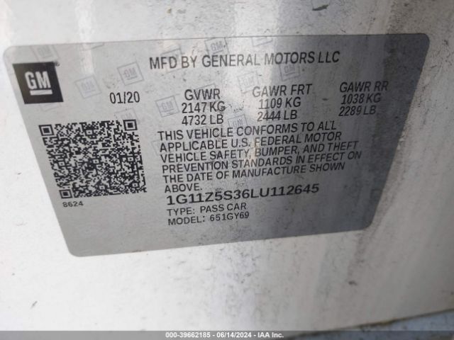 1G11Z5S36LU112645 Chevrolet Impala Fwd Lt