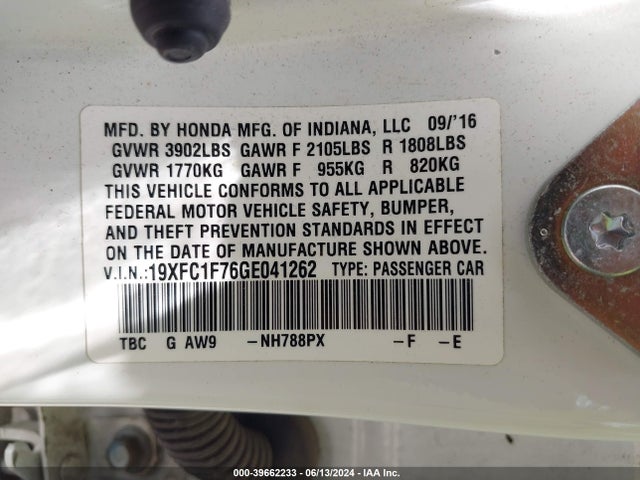 Honda Civic Ex-l 2016 19XFC1F76GE041262 Image 9