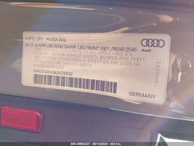WAUC4AF43KA078932 Audi S4 3.0t Premium