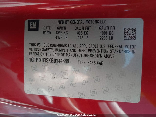 Chevrolet Camaro 2lt 2016 1G1FD1RSXG0144389 Image 9