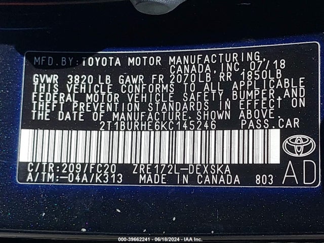 Toyota COROLLA SE 2019 2T1BURHE6KC145246 Image 9
