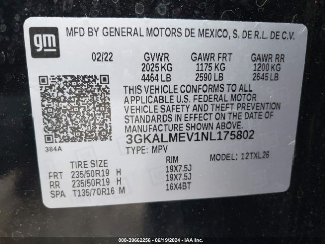3GKALMEV1NL175802 GMC Terrain Fwd Sle