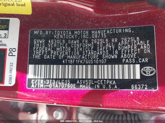 Toyota CAMRY XSE 2016 4T1BF1FK7GU510107 Image 9