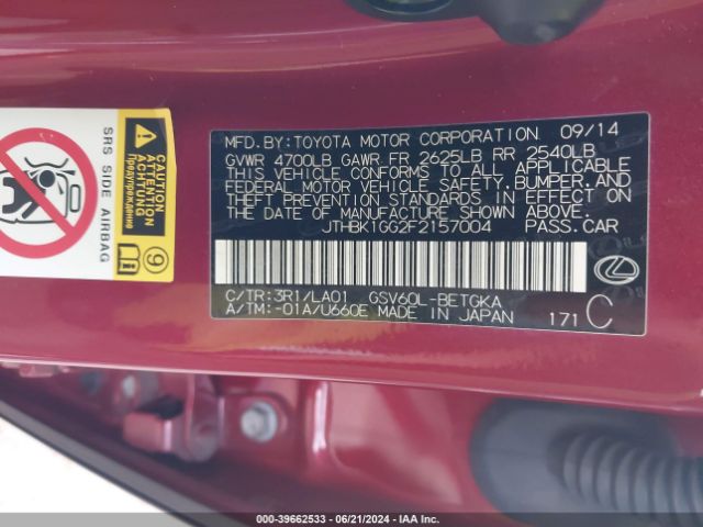 JTHBK1GG2F2157004 Lexus ES 350