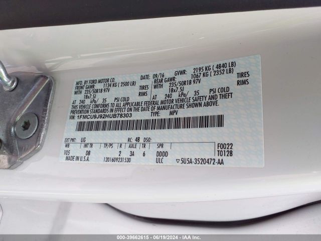 2017 FORD ESCAPE 1FMCU9J92HUB78303 Photo 8