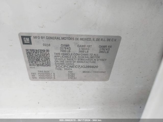 3GCPCNEC7JG289820 Chevrolet Silverado 1500 Wt