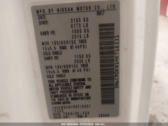 3N6CM0KN1HK718331 Nissan Nv200 S