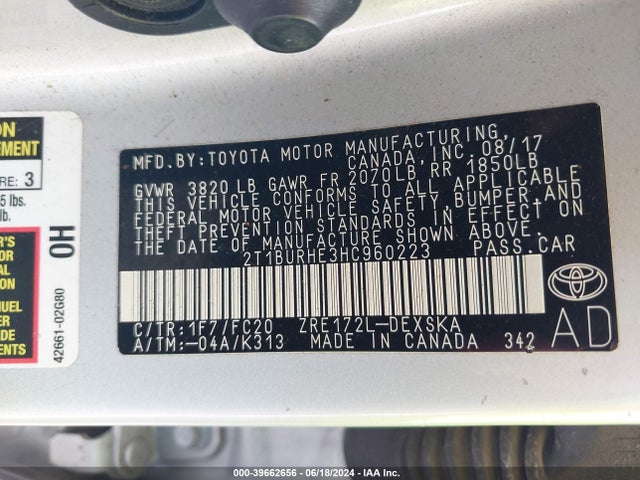Toyota COROLLA SE 2017 2T1BURHE3HC960223 Image 9