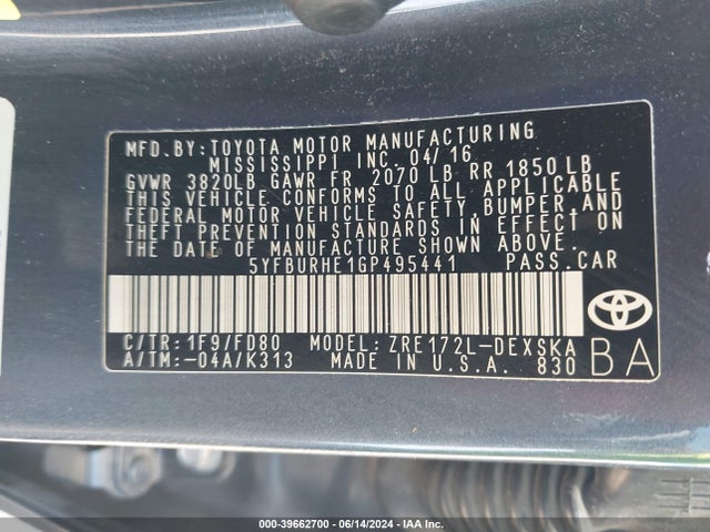 Toyota Corolla S Plus 2016 5YFBURHE1GP495441 Image 9