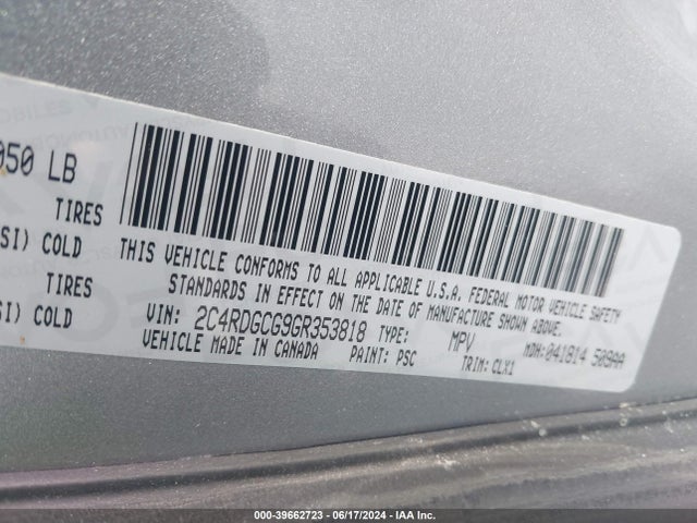 Dodge Grand Caravan Sxt 2016 2C4RDGCG9GR353818 Image 9