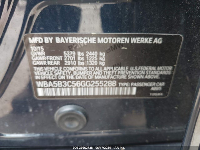BMW 535i Xdrive 2016 WBA5B3C56GG255288 Image 9