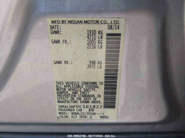 Nissan Altima 2.5 Sv 2015 1N4AL3AP3FC161822 Image 9