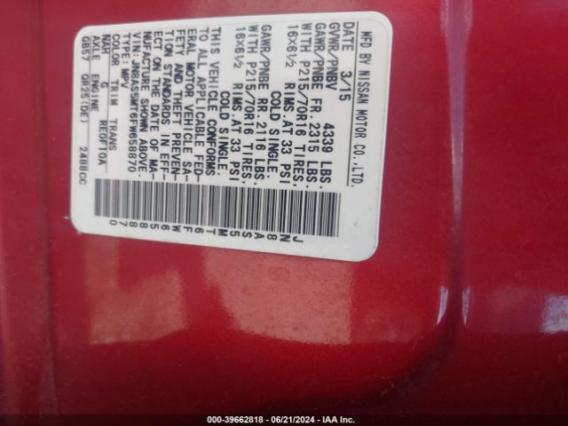 JN8AS5MT6FW658870 Nissan Rogue Select S