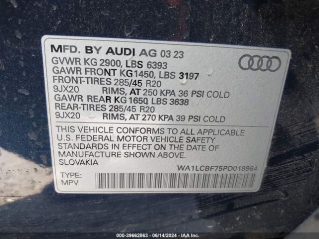 WA1LCBF75PD018964 Audi Q7 Premium Plus 45 Tfsi Quattro Tiptronic