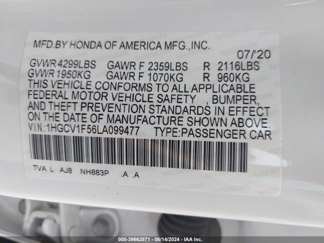Honda Accord Ex-l 2020 1HGCV1F56LA099477 Image 9