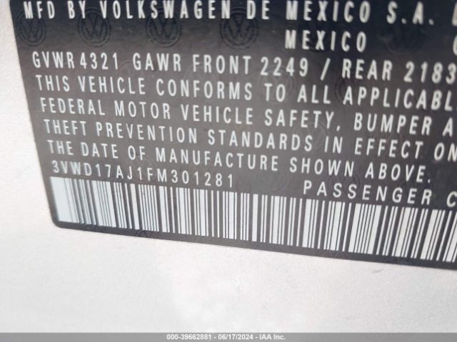 3VWD17AJ1FM301281 Volkswagen Jetta 1.8t Se