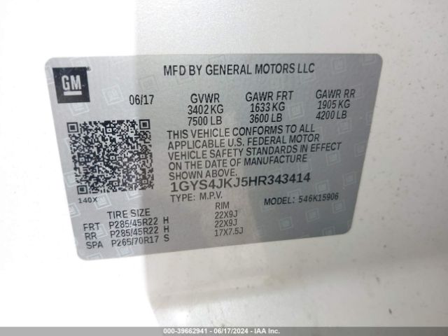 1GYS4JKJ5HR343414 Cadillac Escalade Esv Premium Luxury
