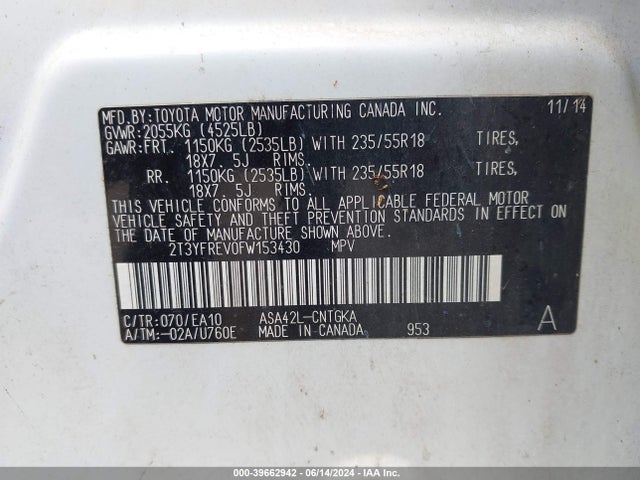 Toyota Rav4 Limited 2015 2T3YFREV0FW153430 Image 9
