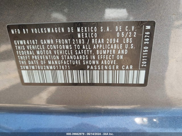 3VW7M7BU2NM017671 Volkswagen Jetta 1.5t Se