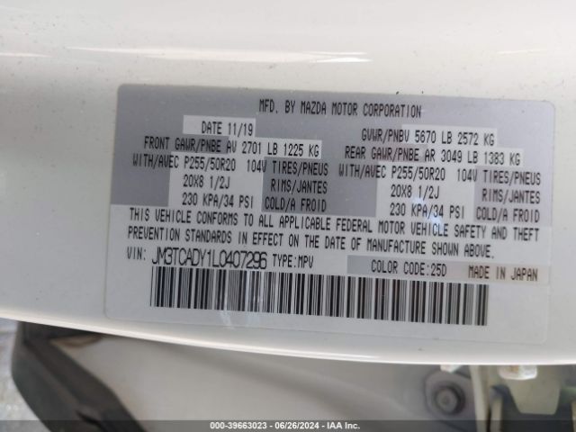 JM3TCADY1L0407296 Mazda Cx-9 Grand Touring