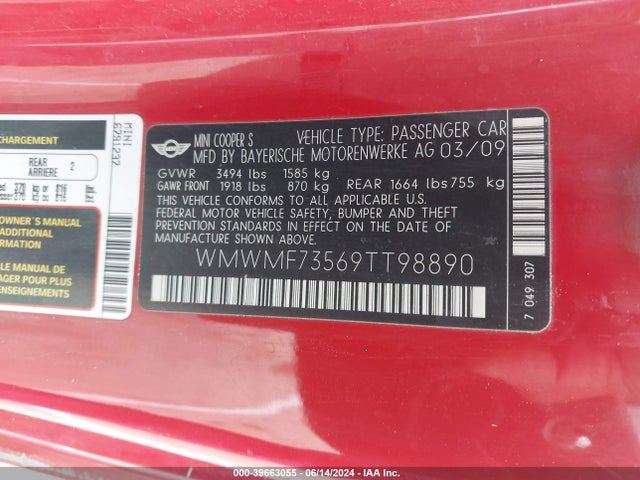 2009 MINI COOPER S WMWMF73569TT98890 Photo 8