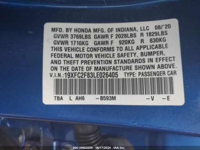 19XFC2F83LE026405 Honda Civic Sport