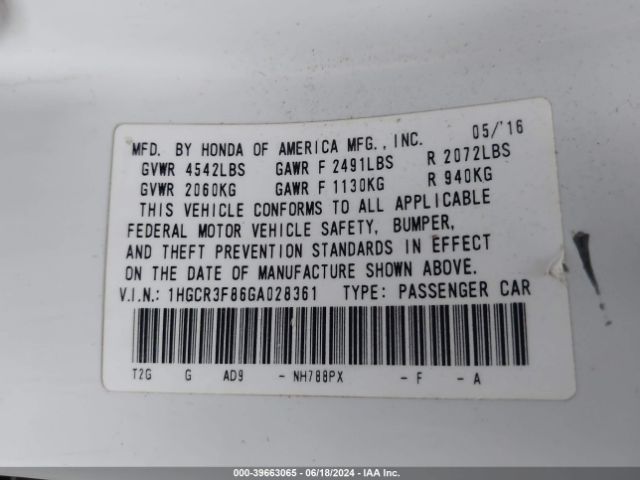 1HGCR3F86GA028361 Honda Accord Ex-l V-6