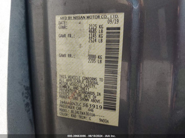 Nissan Maxima Sl Xtronic Cvt 2020 1N4AA6DV2LC363919 Image 9