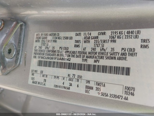 Ford ESCAPE SE 2015 1FMCU9G91FUA80142 Image 9