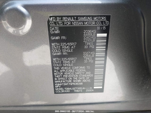 Nissan ROGUE SV 2016 KNMAT2MT7GP606098 Image 9