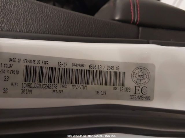 1C4RDJDG9JC242178 Dodge DURANGO GT