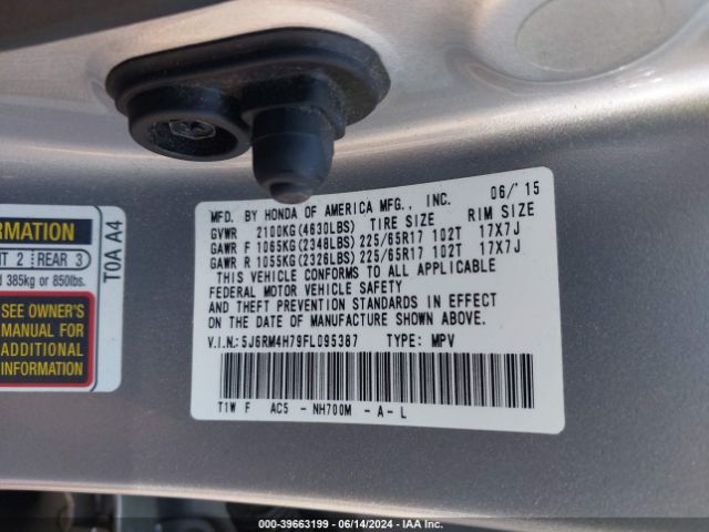 5J6RM4H79FL095387 Honda Cr-v Ex-l