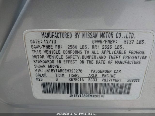 JN1BY1AR0EM320278 Infiniti Q70 3.7x