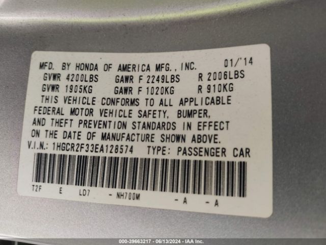 1HGCR2F33EA128574 Honda ACCORD LX