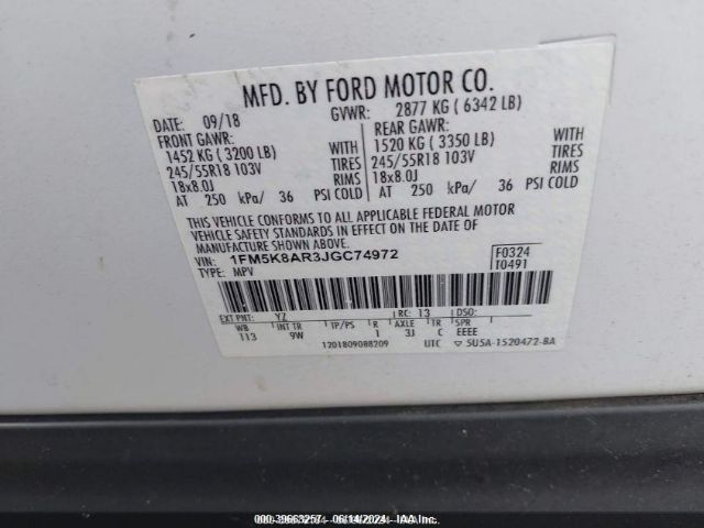 1FM5K8AR3JGC74972 Ford Police Interceptor Utility