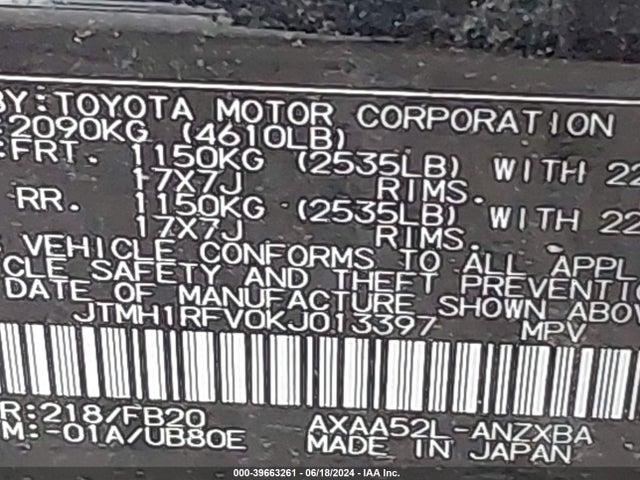 Toyota RAV4 LE 2019 JTMH1RFV0KJ013397 Image 9