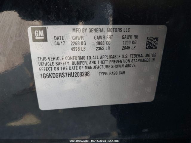 1G6KD5RS7HU208298 Cadillac CT6 LUXURY