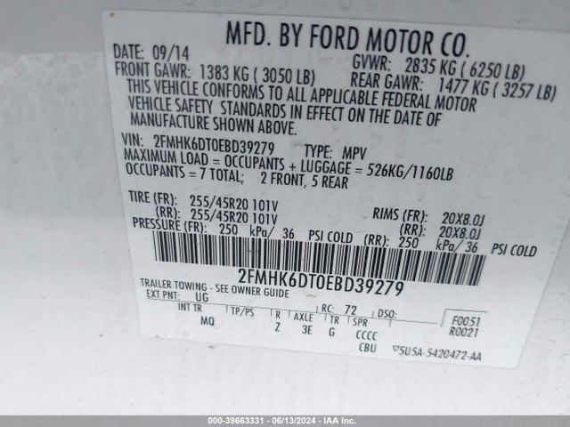 Ford Flex Limited 2014 2FMHK6DT0EBD39279 Image 9