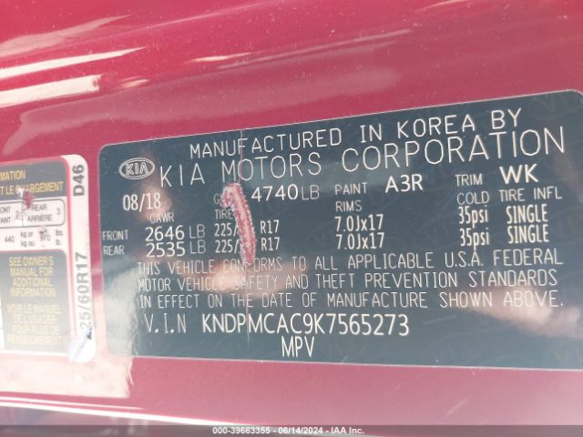KNDPMCAC9K7565273 KIA Sportage Lx