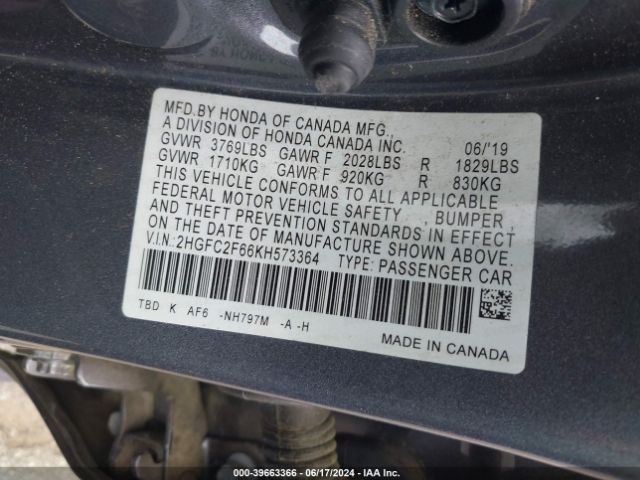 2HGFC2F66KH573364 Honda Civic Lx