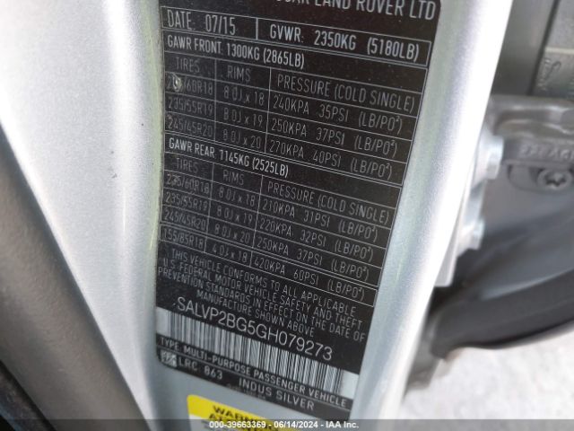 SALVP2BG5GH079273 Land Rover Range Rover Evoque Se/se Premium