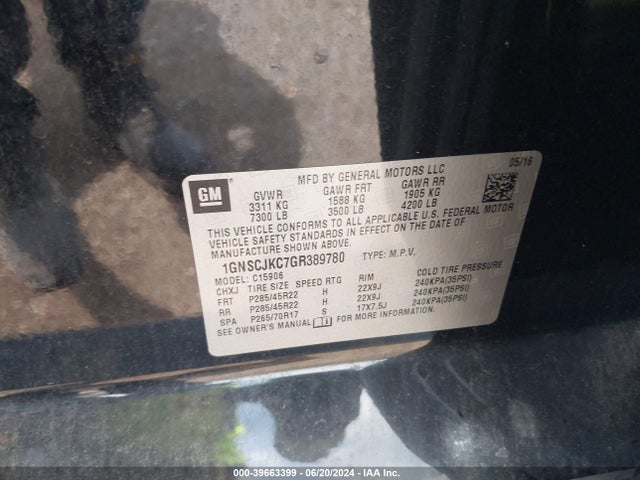 Chevrolet Suburban Ltz 2016 1GNSCJKC7GR389780 Image 9